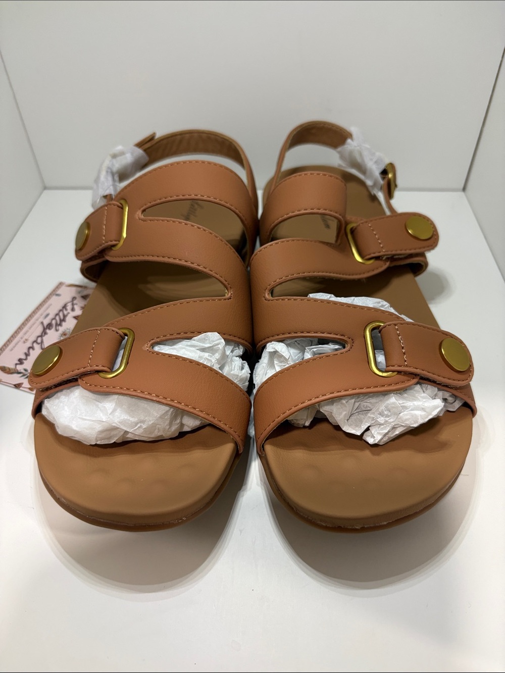 Women's Tan Triple-Strap Buckle Sandals